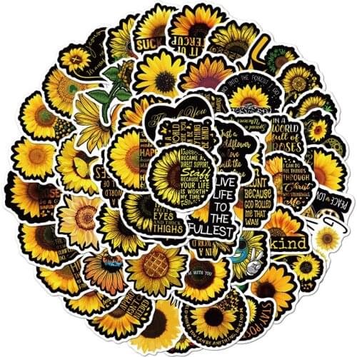 100pcs/set Sunflower Stickers Summer Plant Sunflower Stickers For Laptop Guitar Car Suitcase Sun flower Waterproof Sticker