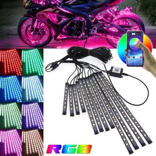 12pcs RGB LED Strips Motorcycle Under Glow Light Neon Decor Lamp Kit APP Control