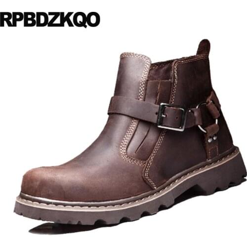 2018 Autumn Ankle Vintage Short Stylish Shoes Harness Booties Winter Men Boots With Fur Fall Brown Full Grain Leather Italian