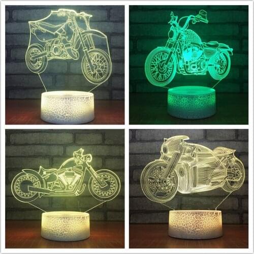3D Night Lights Motor Bike 7 Colors Changing 3D LED Lamp Motorcycle Portable Lights Home Bedroom Decoration Friends Kids Gift