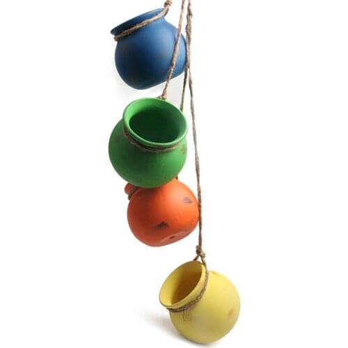 4Pcs Dangling Desert Color Ceramic Pots Set Wall Ceiling Mount Mini Bonsai Planters Vase Home Decor