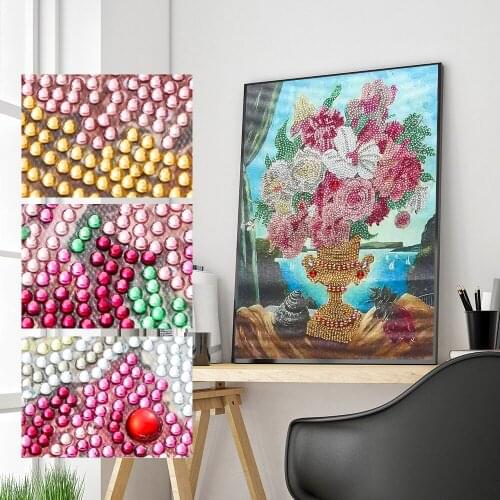 5D DIY Special Shape Diamond Painting Colorful Vase Flower Pattern Partial Cross Stitch Kit Crystal Art Home Decoration for Home