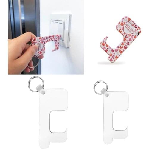 10Pcs DIY Blank Sublimation Heat Transfer Germ Free Key Chain for Open Door Elevator Zero Touch Hand Free MDF Key Ring
