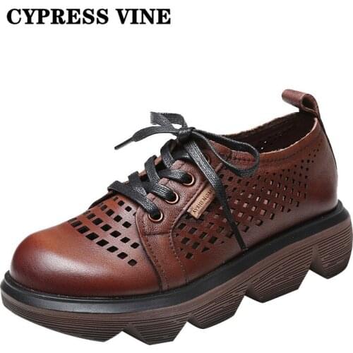 Cypress Vine Women Casual Shoes Genuine Cow Leather With Laser Hole Round Toe Pvc Outsole Light Height By Handmade Size 35-41