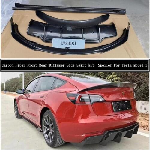 For Tesla Model 3 2019 2020 20212022 Carbon Fiber Front Rear Bumper Diffuser Lip Spoiler Body Side Skirt kit Car Accessories