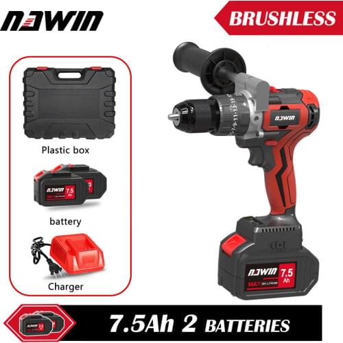 NAWIN 125NM Cordless Drill Industrial Grade Brushless Impact Drill 1/2" Metal Auto-locking Chuck Large Battery Ice Drill Fishing