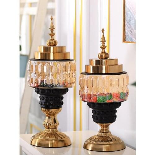 European Metal Glass Storage Tank Ornament Crafts Livingroom Candy Jar Storage Tank Home Storage Containers