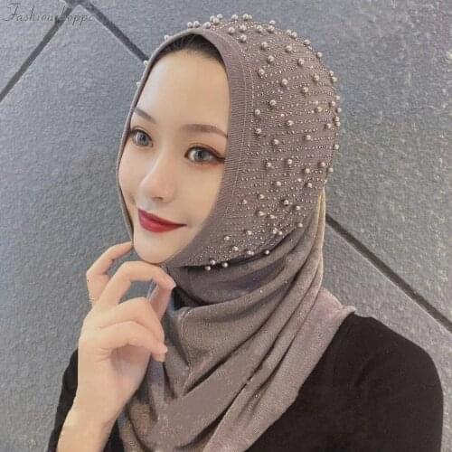 HIjab Shawls Fshion Muslim Islamic Instant Amira Cap Women Beaded Headscarf Wrap Arab Scarves Khimar Ramadan Headwear