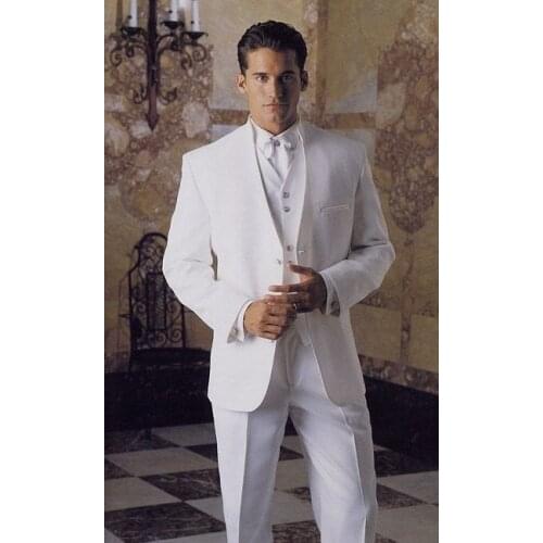 Custom Made New Style Groom Tuxedo Groomsmen White Wedding/Dinner/Evening Suits Best Man Bridegroom (Jacket+Pants+Tie+Vest) B85