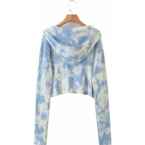 Klacwaya Women 2020 Fashion Cotton Print Knitted Cardigan Vintage Sweaters Long Sleeve Female Zip Hooded Jumpers Chic Tops