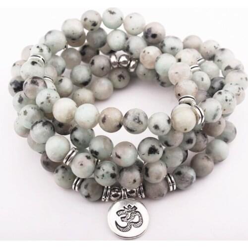 Coffee 108 beads 8mm elastic adjustable Lotus life tree Buddha OM eye Chakra Reiki agate Onyx Yoga Bracelet necklace iuj3d