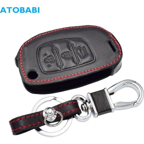 Leather Car Key Case For Hyundai New Version IX35 Mistra Folding Remote Fob Shell Cover Keychain Protector Bag Auto Accessories