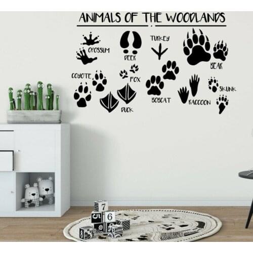 Animals Of The Woodlands Wall Decal Animal footprint distinguish Wall Sticker kids room Decoration vinyl removable Poster X447