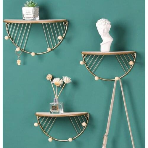1pc Modern Wrought Iron Hook Half Round Wall Shelf Home Living Room Wall Decoration Key Clouth Holder