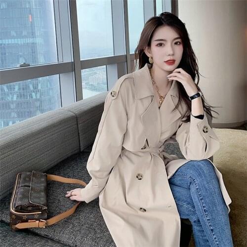 New Fashion 2020 Fall /Autumn Casual Vintage Double breasted Simple Classic Long Trench Women Coat Oversize Female Windbreaker