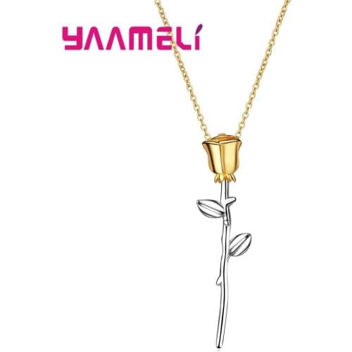 New Fashion Rose Pendant Necklace for Women Mom Gifts 925 Sterling Silver Flower Design Choker Jewelry High Quality
