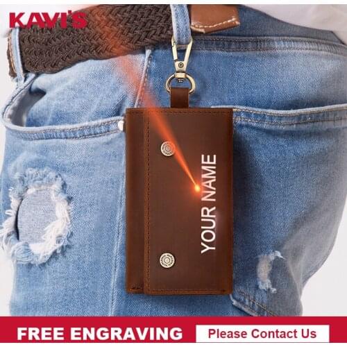 KAVIS 2020 New Genuine Leather Keychain Holder Men Key Cover Bag Fashion Men Key Holder Organizer Free Engraving Quality