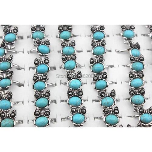 Wholesale 25pcs Antique Silver Plated Owl Rings Girl Womens Fashion Jewelry Stone Opening Rings Bands Gift MR95