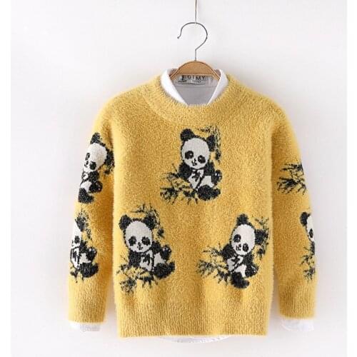 Autumn Winter Warm Boys Girls Sweaters Mink Cashmere O-Collar Children Sweater Cute Panda Printed Children Tops Clothes 4-10T