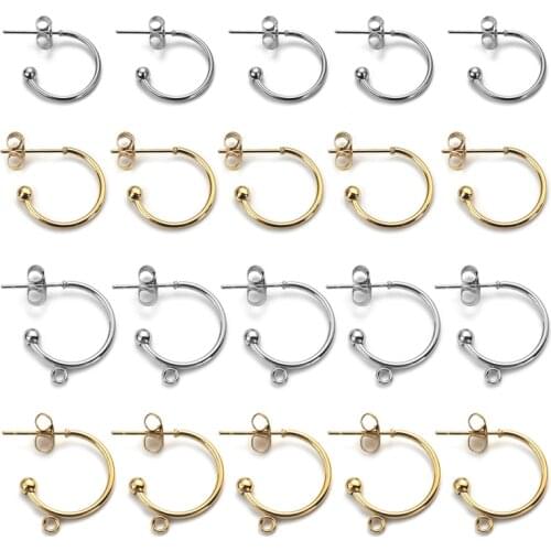 Stainless Steel Open Earrings Hook Half Circle Ear Acupuncture Earrings With Earplugs DIY Jewelry Making Accessories 15/20/25mm