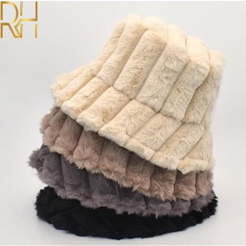 New Winter Fur Bucket Hats Men Women Pure Color Soft Plush Hats Women Outdoor Fashion Warm Thick Panama Caps Tide Casquette RH