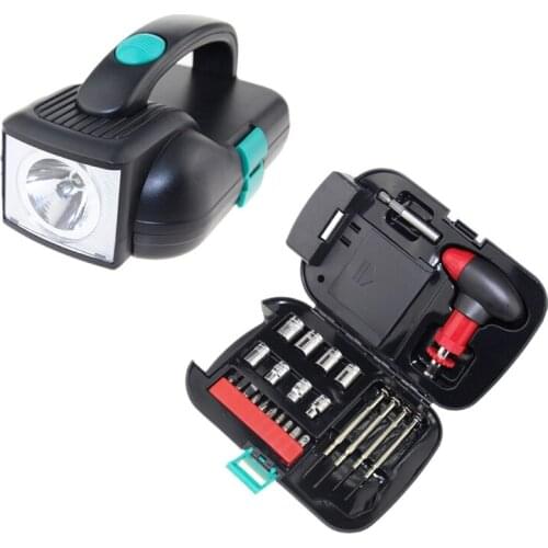 Complete Portable Flashlight Household Tool Kit with Flashlight Modern Style Screwdrivers Package with Screwdriver Heads