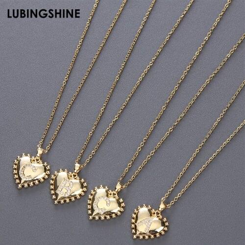 Luxury Crystal Letters Heart Pendant Necklace Gold Color Fashion Initial Letter Necklace for Women Men Charm Jewelry Party Gifts