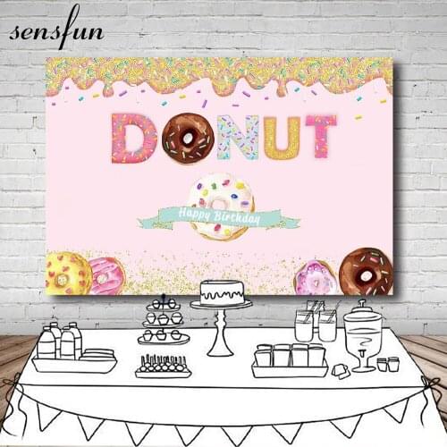 Sensfun Baby Shower Happy Birthday Party Sweet Donut Backdrop Pink Yellow Backgrounds For Photo Studio 7x5FT Vinyl