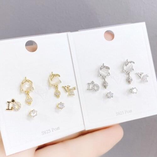 Showfay New Style Exquisite Three Pairs of Stud Earrings S925 Silver Needle Ear Rings Fashion Simplicity Jewelry Womens Gift
