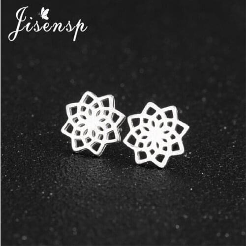 Jisensp Unique Mandala Flower Stud Earrings Women Girls Geometric Fashion 925 Sterling Silver Mini Earring Studs Jewelry Gift