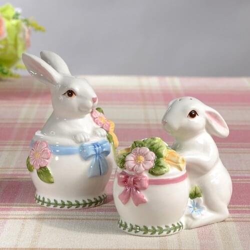 Valentines Day Country A Pair of Rabbit Ceramic Ornaments Home Decorations Birthday Gifts Figurine