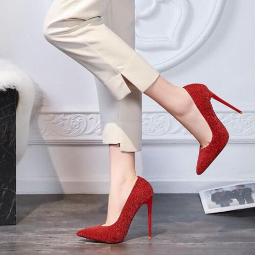 Sexy Women Wedding Shoes Fashion Sex Super High Thin Heels Pointed Toe Shoes Colorful Concise Shallow Ladies Pumps Plus Size 43