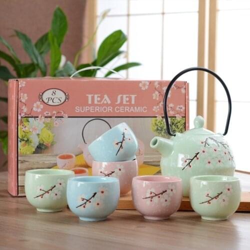 Japanese retro ceramic kungfu ceremony tea set snowflake glaze hand painted pot cup teapot teacup wedding gift porcelain teaware