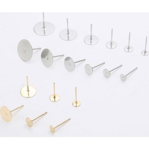 100pcs Gold Silver Iron Blank Earring Base Settings 4mm 5mm 6mm 8mm 10mm Cabochon Base Cameo Tray For DIY Jewelry Accessories