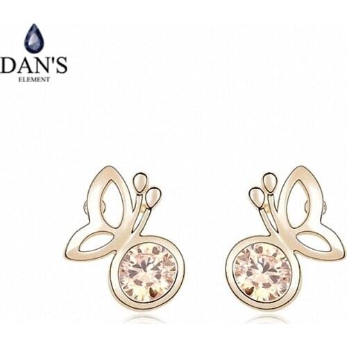 DANS ELEMENT 3 Colors Real Big Brand AAA Zirconia Micro Inlays Stud Earrings for Women Insect 96242champagne