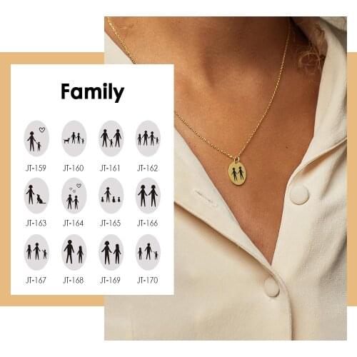 Visunion Family Engraving Pattern Necklace 316L Stainless Steel Minimalist Design for Women Party Engagement Link Chain Jewelry