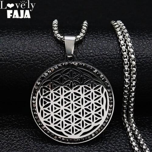 Flower of Life Crystal Stainless Steel Necklace Women Silver Color Necklaces Pendants Jewelry Christmas Gift gargantilla N67S03