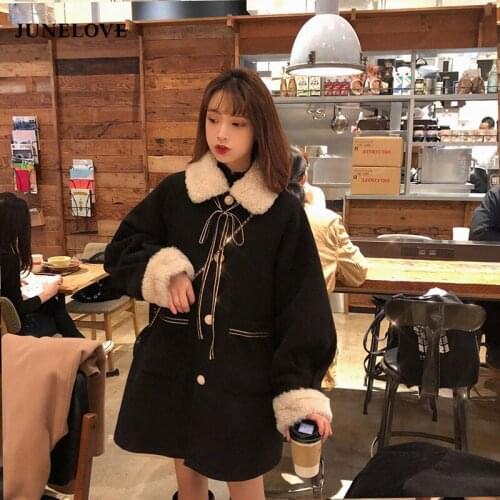 Blends Women Black Oversized Ladies Woolen Coat New Female Patchwork High Waist Warm Ulzzang Preppy Style Jaqueta Feminina Coats