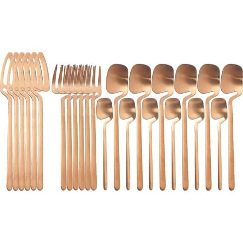18/10 Stainless Steel Dinnerware 24Pcs Rose Cutlery Set Knives Forks Spoons Dinner Tableware Set Kitchen Silverware Flatware Set
