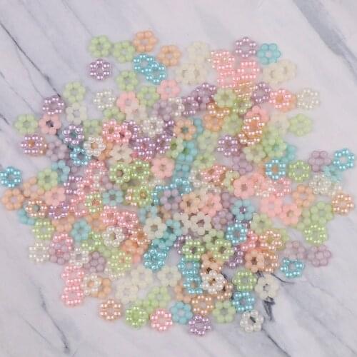 200pcs/lot 9mm Mix Color Half ABS Imitation Pearl Beads Hollow Flower Shape Flat Back Scrapbook Craft DIY Jewelry Findings
