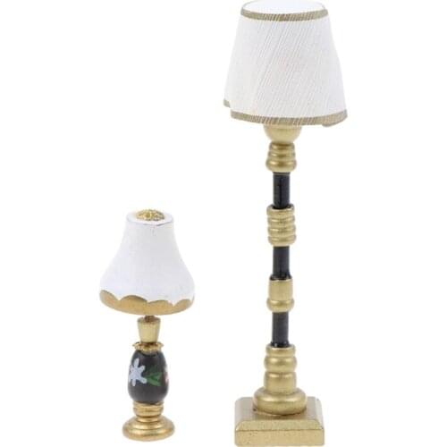2021 New 1:12 Dollhouse Miniature Furniture Kids Pretend Play Toy Lampshade Table Lamp Light Model Decoration