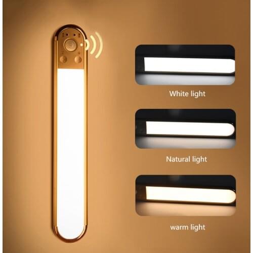 3Color LED Under Cabinet Light 24/40CM led USB recharging Motion Sensor Closet Wall lamps for Kitchen Wardrobe lighting