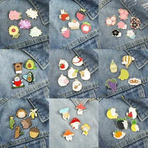 4-8PCS/Set Cartoon Plant Fruit Brooches for Women Cute Flower Mushroom Enamel Lapel Pin Badge Backpacks Jewelry Gift Wholesale