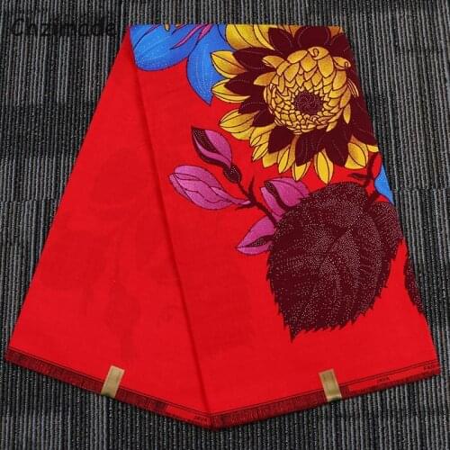 Chzimade 1Yard African Wax Fabric 100% Polyester Red Flower Printed Fabric For Women Wedding Dress Diy Handmade Crafts