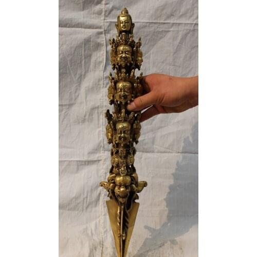 Free Shipping 51cm 20" Tibet Temple Brass Mahakala Buddha Head Statue Phurpa Exorcism Talismans