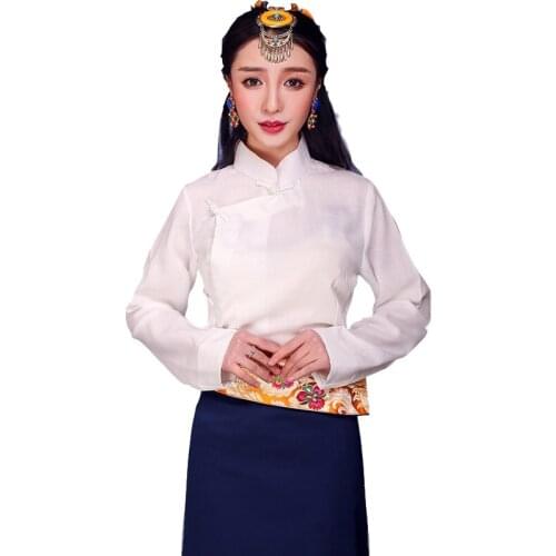 Tibet Blouse Traditional Chinese Clothing for Women Tibetan Style Hanfu Collar Buddha Clothes Female Ancient Style Casual