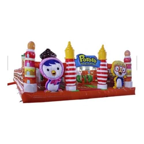 Hot sale 15x7x5m cute penguin inflatable fun city slide for kids and adults