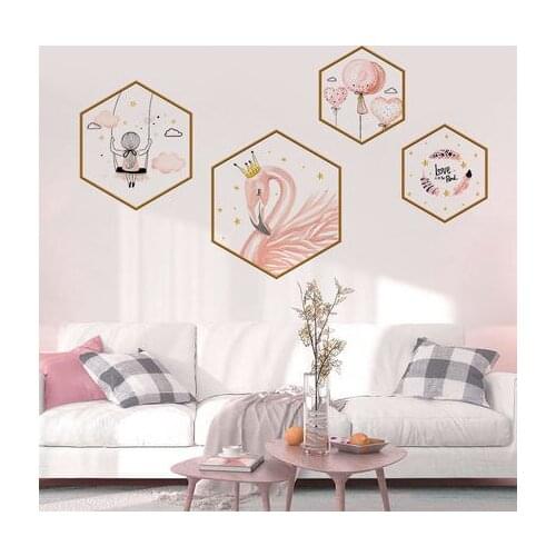 Internet celebrity Wall Stickers Hexagonal Flamingo Canvas Living Room Warm Wallpaper Self-adhesive Girl Bedroom Decor Print Art