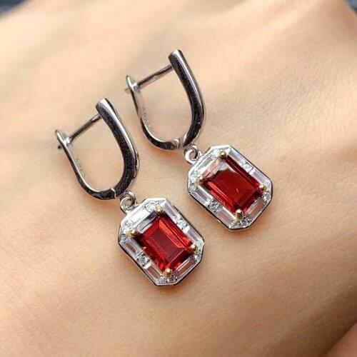 Fine natural Garnet Earrings for Women Silver With 925 Sterling Sliver Rose gold plating Heart Wedding&Birthday Jewelry