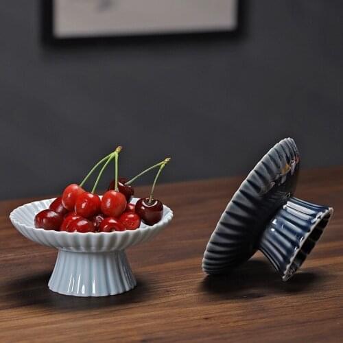 Chinese Ceramic Goblet Retro Afternoon Tea Cake Tray Dim Sum Plate Snack Fruit Plate Creative Fruit Nut Fruit Tray Ceramic Plate